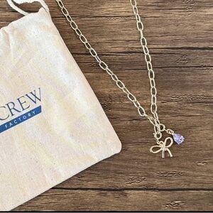 J. Crew Delicate Bow Chain Necklace with Lavender Crystal